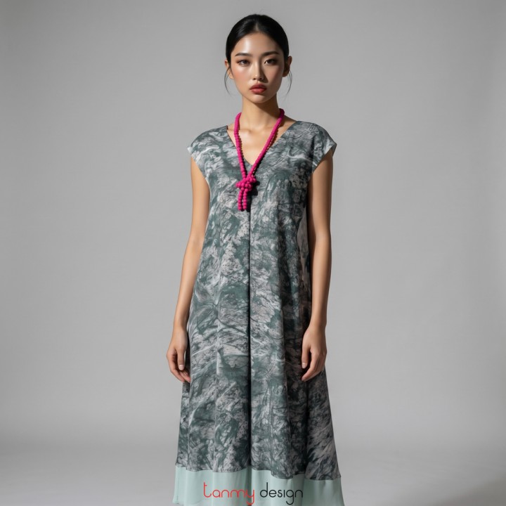 V-neck off-shoulder silk dress